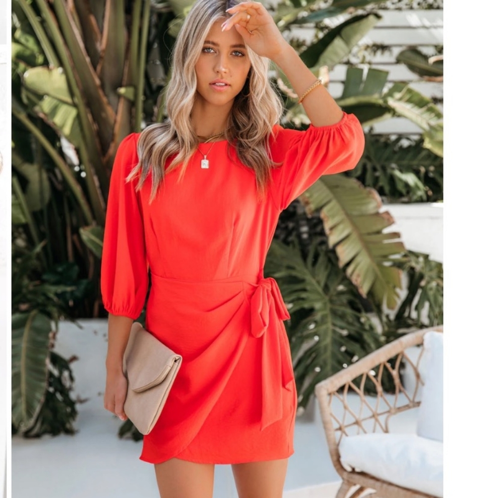 Vici Bright Idea Tie Front Dress Tomato Red